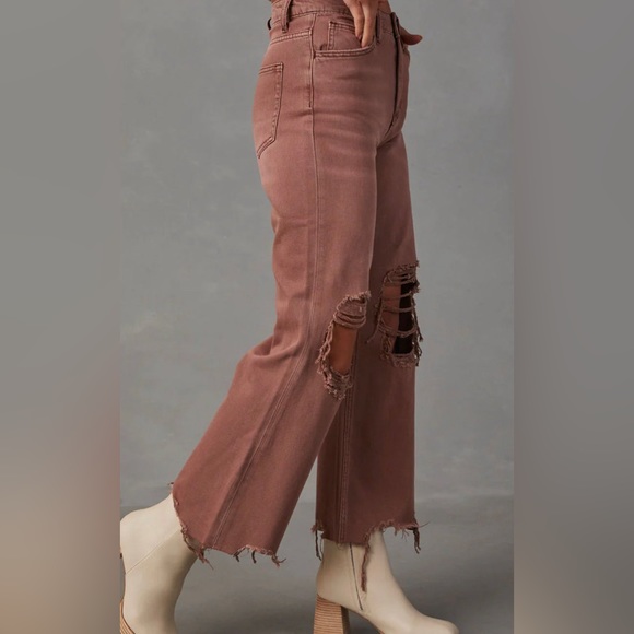 NWT Vervet by Flying Monkey Mauve Cropped Distressed Flare Denim Jeans - Picture 5 of 6